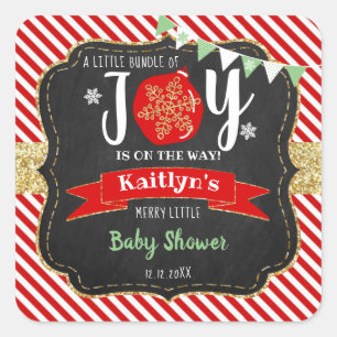 "Little Bundle Of Joy" Christmas Baby Shower Square Sticker