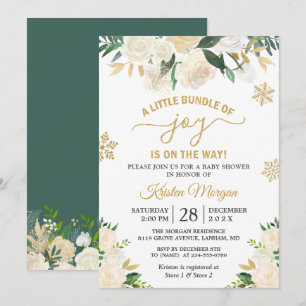 Little Bundle of Joy Gold Floral Baby Shower Invitation