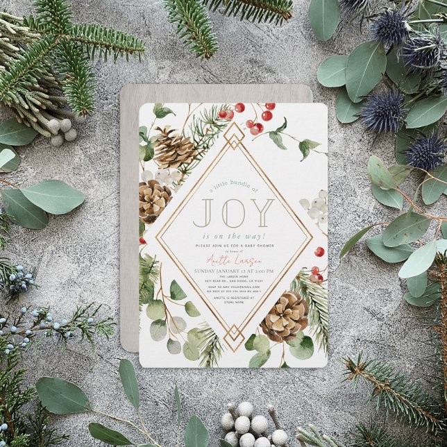 Little Bundle of Joy Pine Cones Floral Baby Shower Invitation (Creator Uploaded)
