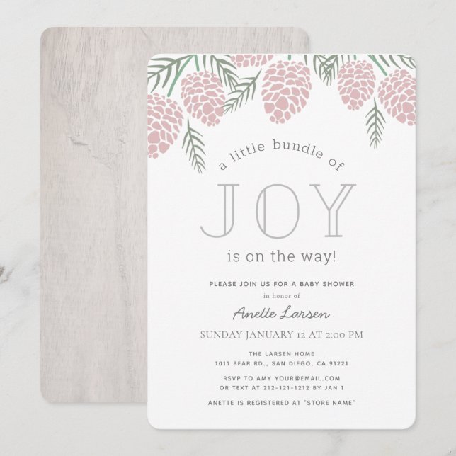 Little Bundle of Joy Pink Pine Cone Baby Shower Invitation (Front/Back)