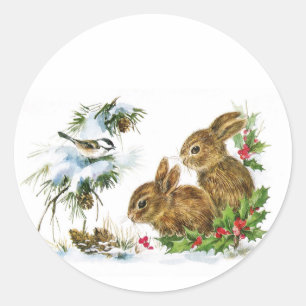 Little Bunnies Christmas Classic Round Sticker