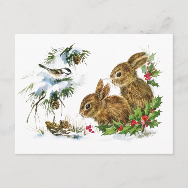 Little Bunnies Christmas Holiday Postcard (Front)