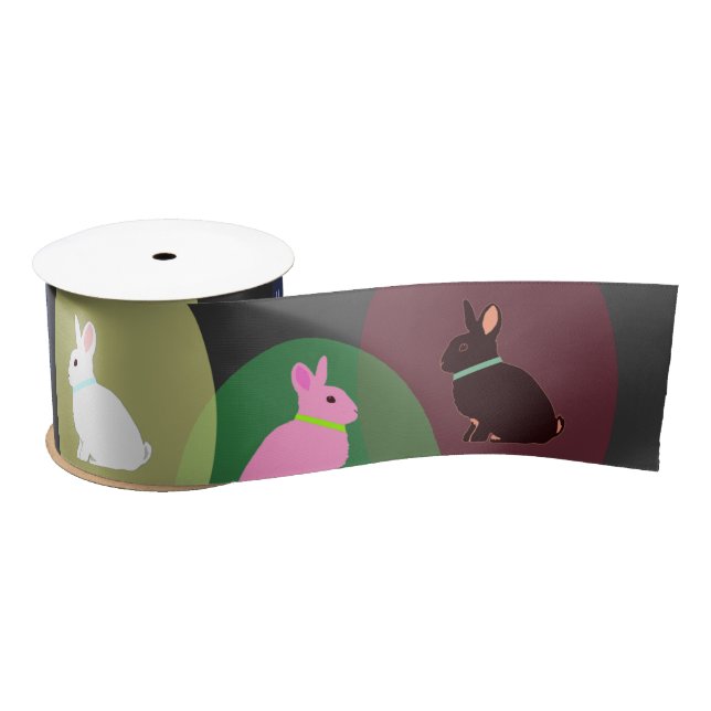 Little bunnies pink, rose, white on satin ribbon (Spool)