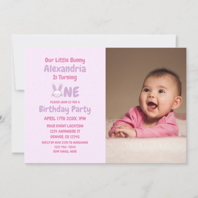 Little Bunny 1st Birthday Invitation (Front)
