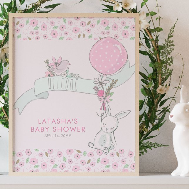 Little Bunny and Balloon Baby Shower Welcome Poster (Welcome Poster from my Little Bunny & Balloon Baby Shower collection - buy printed or as a download)
