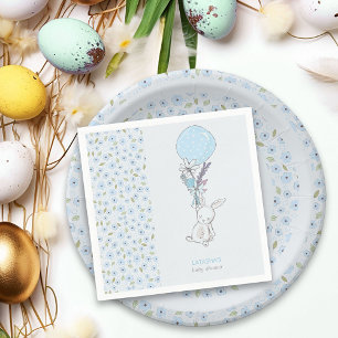Little Bunny and Balloon Cute Blue Boy Baby Shower Napkin