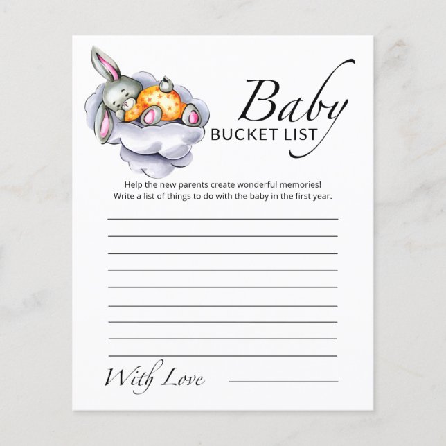 Little bunny baby shower baby bucket list (Front)