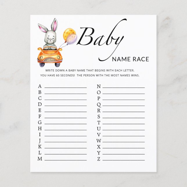 Little bunny baby shower baby name race game (Front)