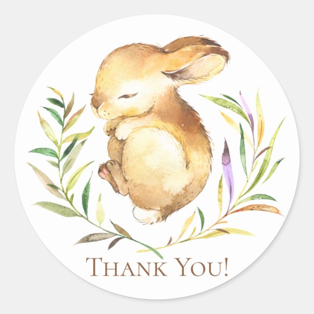 Little Bunny Baby Shower Thank You Favour Sticker (Front)