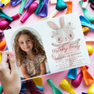Little Bunny Ballerina Custom Photo Pink Birthday Invitation