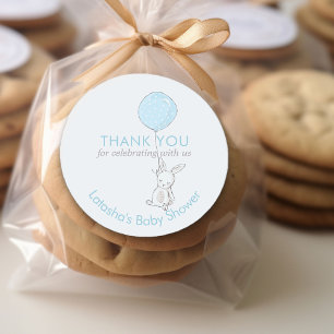 Little Bunny & Balloon Blue Thank You Classic Round Sticker