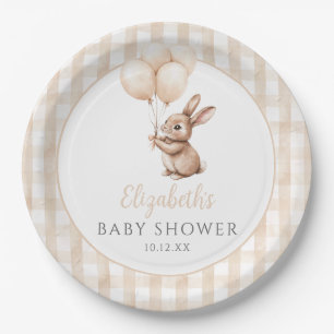 Little Bunny Balloons Gender Neutral Baby Shower Paper Plate