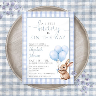 Little Bunny Blue Balloons Boy Baby Shower  Invitation