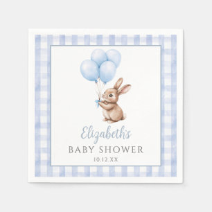 Little Bunny Blue Balloons Boy Baby Shower Napkin