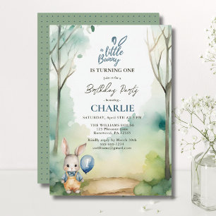 Little Bunny Boy Turning One Watercolor Birthday Invitation