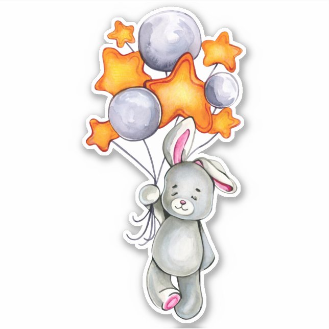 Little Bunny Cute Animal Orange Grey Sticker (Front)