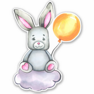 Little Bunny Cute Animal Orange Grey Sticker