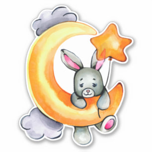 Little Bunny Cute Animal Orange Grey Sticker
