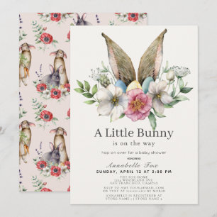 Little Bunny Ear Floral Pink Baby Shower Invitation