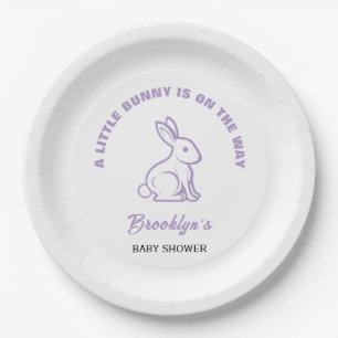 Little Bunny Easter Baby Shower White Purple Cool Paper Plate