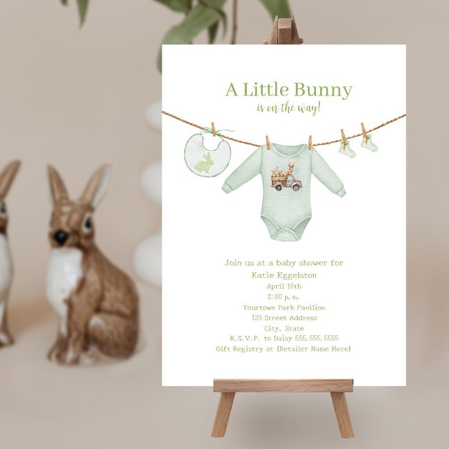 Little Bunny Easter Clothes Green Boy Baby Shower Invitation (Creator Uploaded)