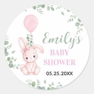 Little Bunny Eucalypt Watercolor Baby Girl shower Classic Round Sticker