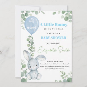 Little Bunny Eucalyptus Baby Boy Baby Shower Invitation