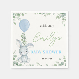 Little Bunny Eucalyptus Watercolor Baby Boy Shower Napkin