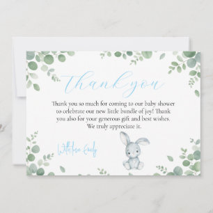 Little Bunny Eucalyptus Watercolor Baby Boy Shower Thank You Card
