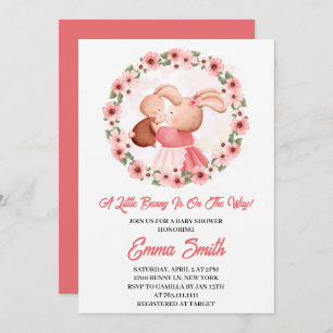 Little Bunny Floral Watercolor Baby Shower Invitation
