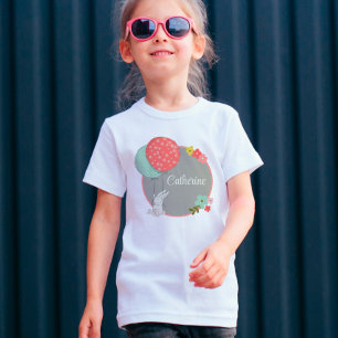 Little Bunny flying with balloons personalised  T-Shirt