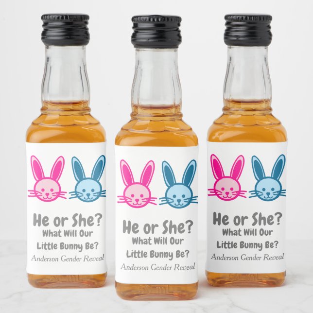 Little Bunny Gender Reveal Liquor Bottle Label (Bottles)