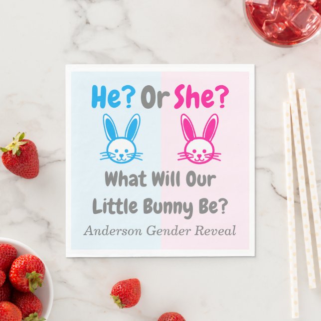Little Bunny Gender Reveal Napkin (Insitu)