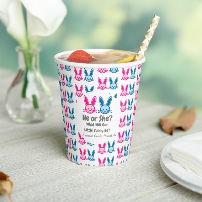 Little Bunny Gender Reveal Paper Cups (Insitu)