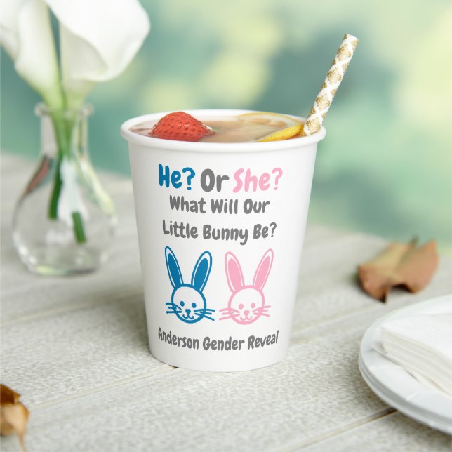 Little Bunny Gender Reveal Paper Cups (Insitu)