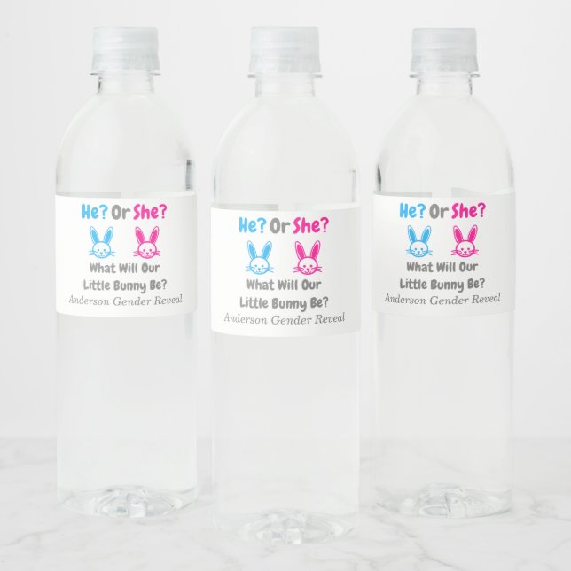 Little Bunny Gender Reveal Water Bottle Label (Bottles)