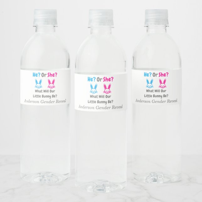Little Bunny Gender Reveal Water Bottle Label (Bottles)