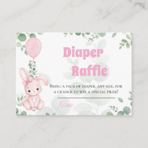 Little Bunny Girl Baby Shower Diaper Raffle Enclosure Card