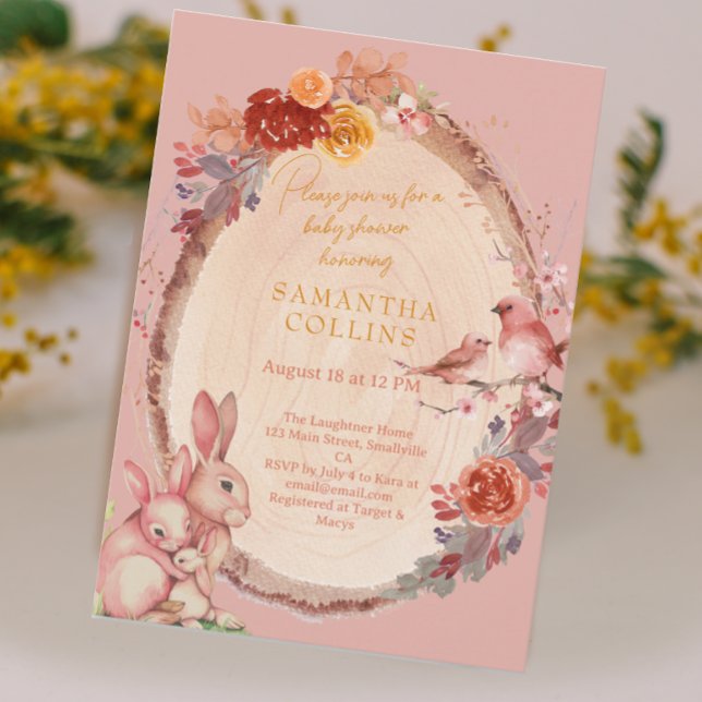 Little Bunny Girl Woodland Baby Shower Invitation (Creator Uploaded)