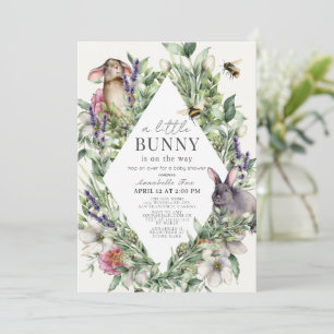 Little Bunny Greenery Rhombus Baby Shower Invitation