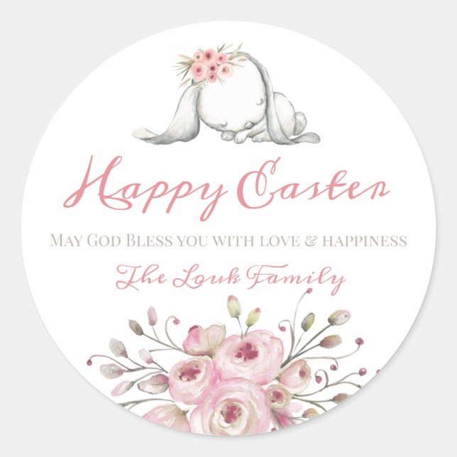 Little Bunny Happy Easter Classic Round Sticker (Front)