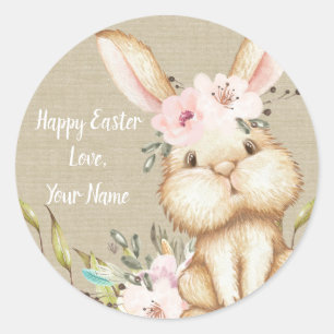 Little Bunny Happy Easter Personalised Classic Round Sticker
