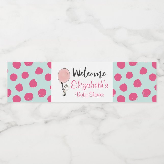 Little Bunny Holding a Balloon Baby Shower Water Bottle Label (Single Label)