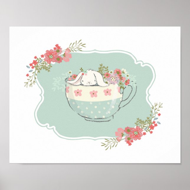 Little Bunny in a Teacup Nursery Art Poster (Front)