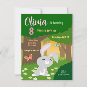 Little Bunny in the Woods Birthday Invitation