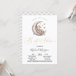 Little Bunny Moon Stars Zigzag Baby Shower Invitation