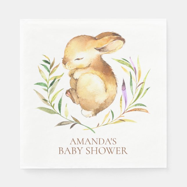 Little Bunny Neutral Baby Shower Paper Napkins (Front)