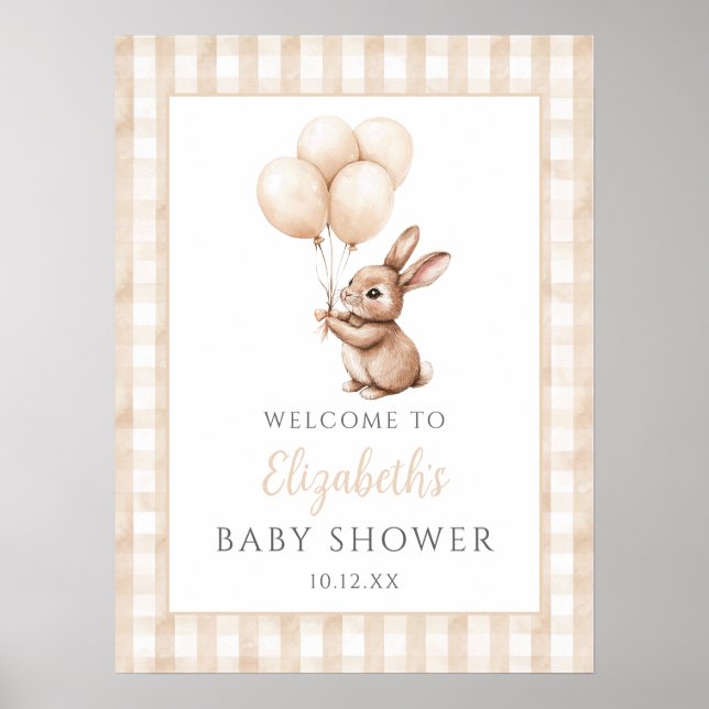 Little Bunny Neutral Baby Shower Welcome Sign (Front)