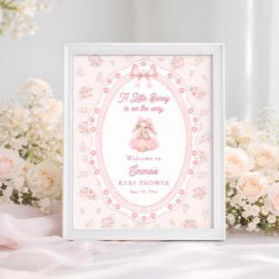 Little Bunny On The Way Girl Baby Shower Welcome Poster