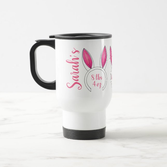 Little Bunny Personalised New Baby Announcement Travel Mug (Left)